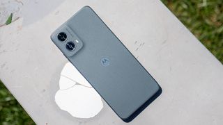 The back of the vegan leather Moto G 5G 2024